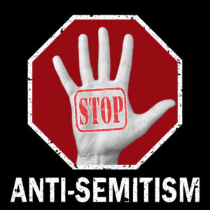 Stop anti-Semitism conceptual illustration. Open hand with the text stop anti-Semitism. Social problem
